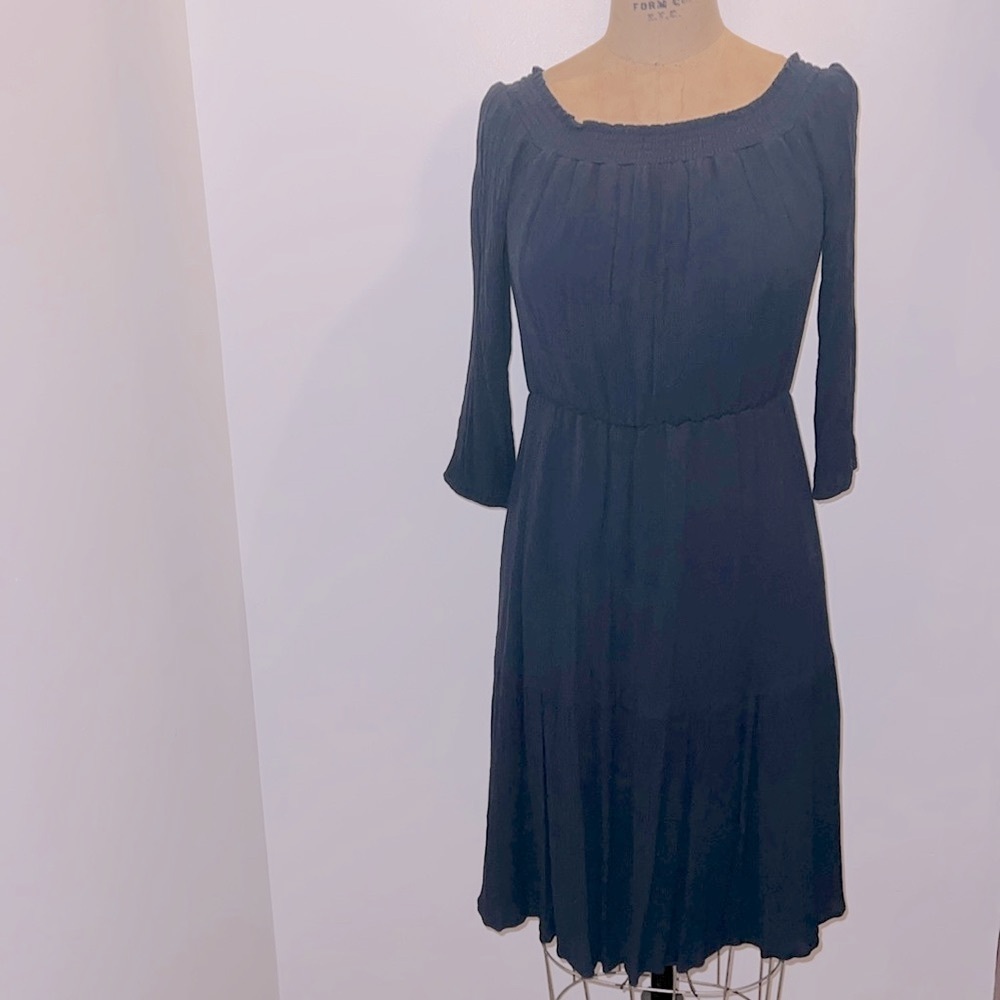 Hope & Harlow Lightweight Navy Off the Shoulder Dress 4